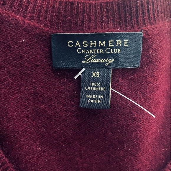 100% Cashmere Burgundy Charter Club Red V-Neck Sweater - Picture 3 of 13